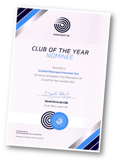 Certificate from Motorsport UK to SMMC as a nominated Club of the Year.