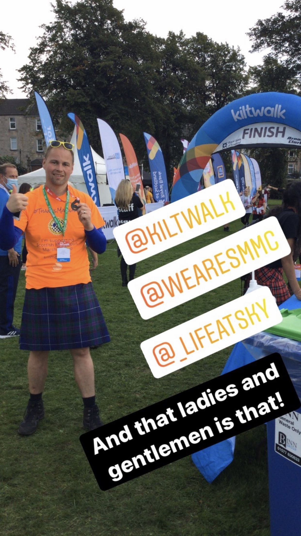 Garry Stevenson at the finish line of the KiltWalk 2021